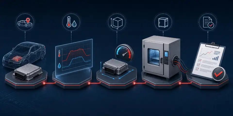 Automotive ECU temperature and humidity testing in an environmental chamber