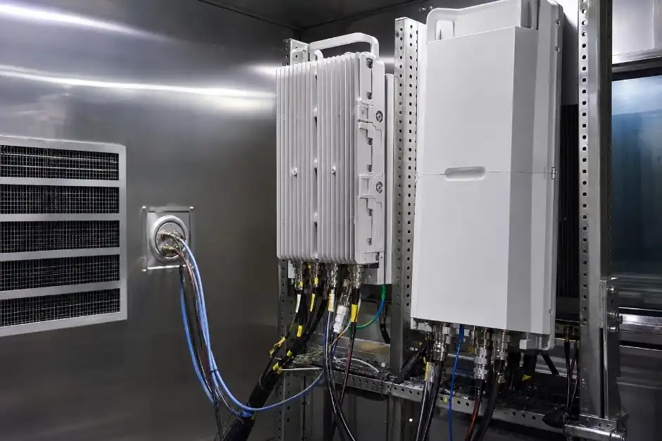 Powered 5G radio unit climatic chamber test setup