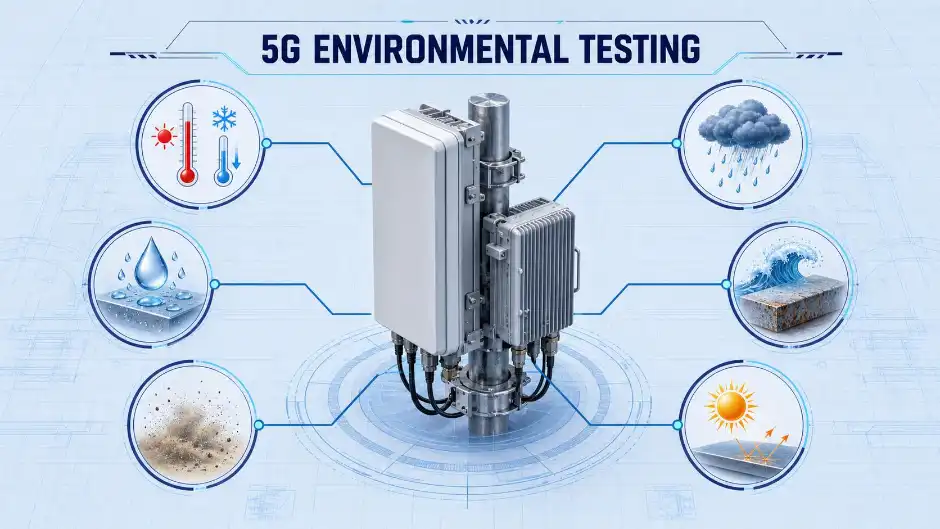 Environmental stresses tested on outdoor 5G base station equipment