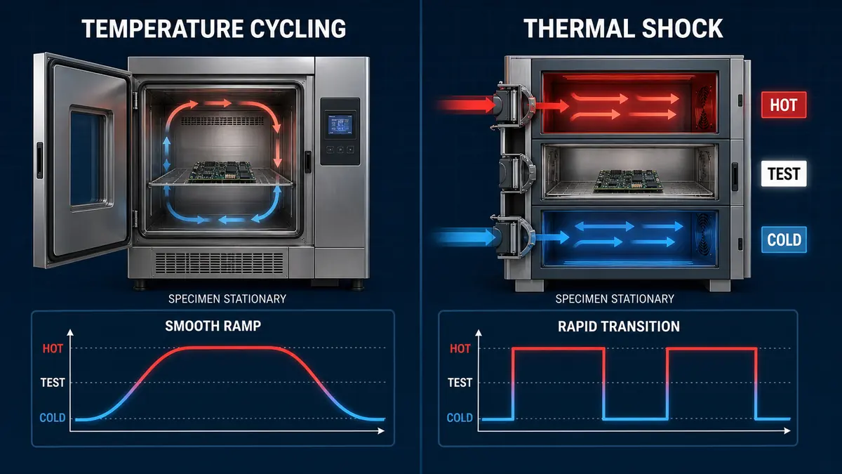 Temperature cycling chamber versus three-zone thermal shock chamber comparison