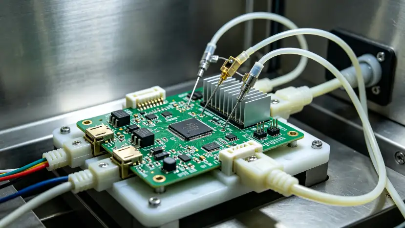Test setup for powered electronics temperature humidity testing