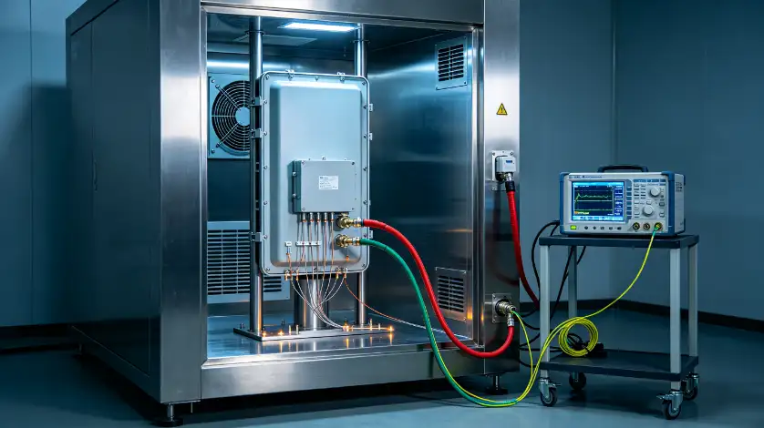 Test setup for 5G AAU RRU temperature testing