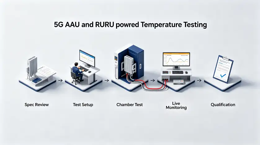 5G AAU and Remote Radio Unit Temperature Testing Under Power workflow
