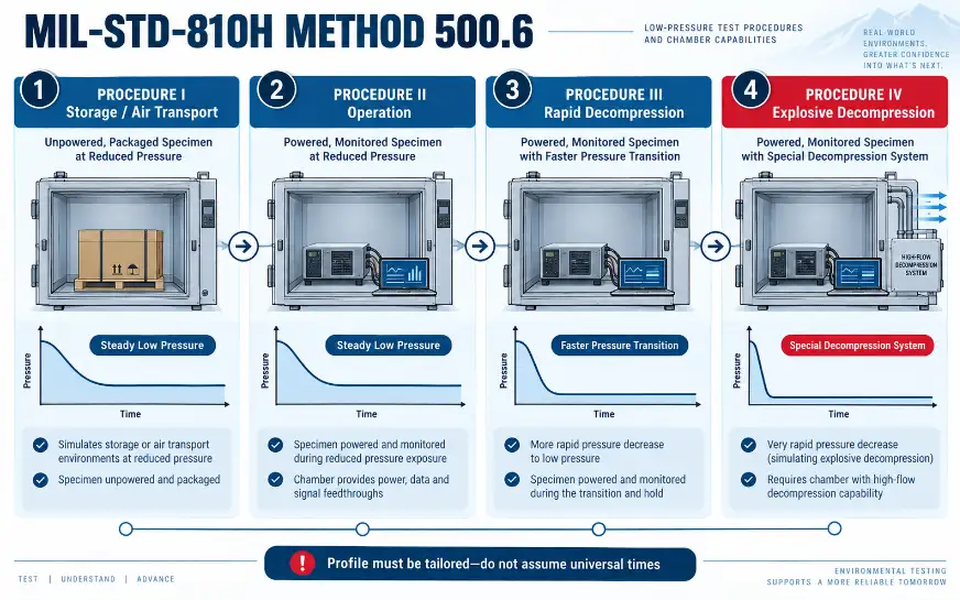 MIL-STD-810H Method 500.6 four altitude test procedures and chamber requirements