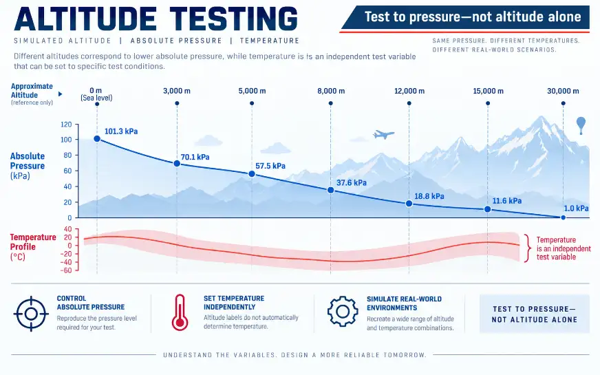 Altitude testing relationship between absolute pressure temperature and simulated height