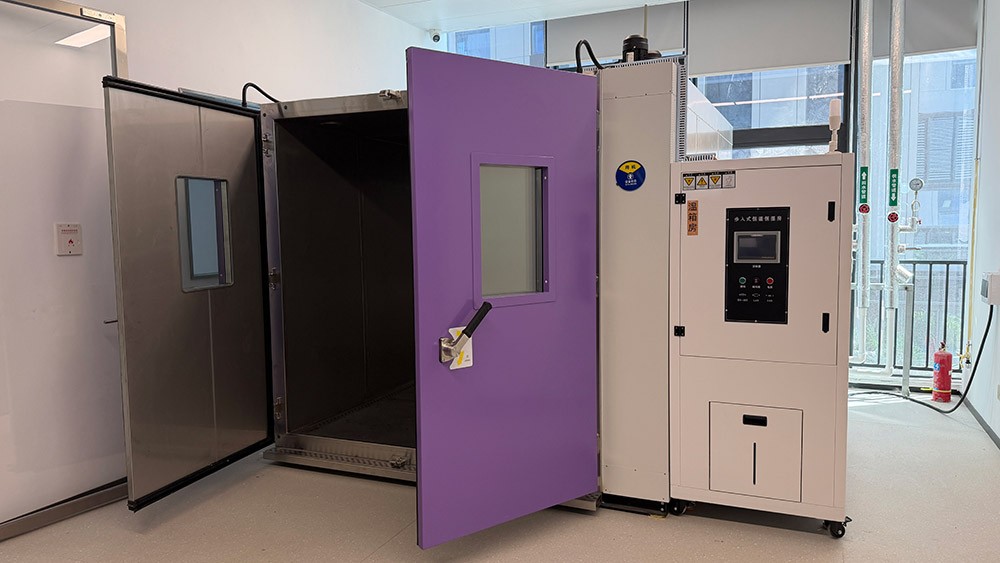 Walk-in temperature and humidity test chamber installed in the laboratory of a testing institution
